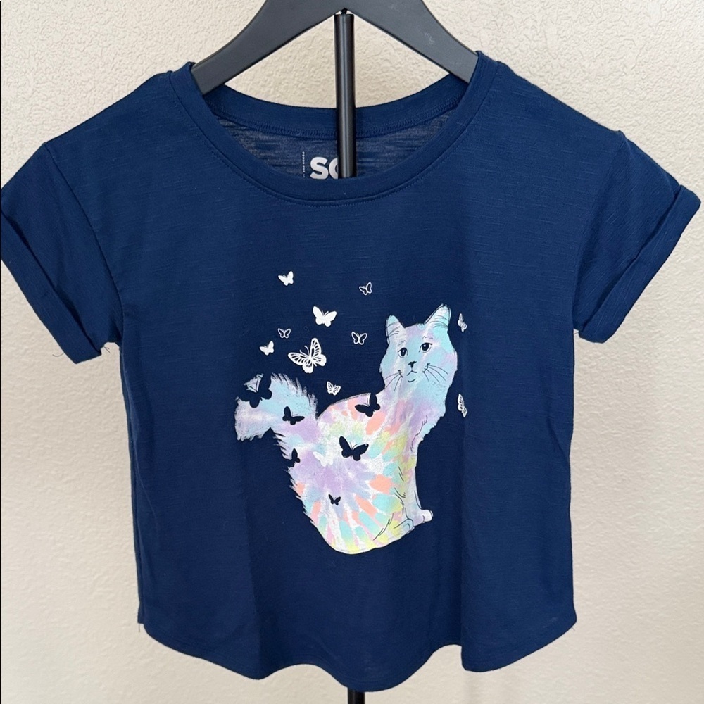 SO Kids Navy Blue Cat and Butterflies Tee